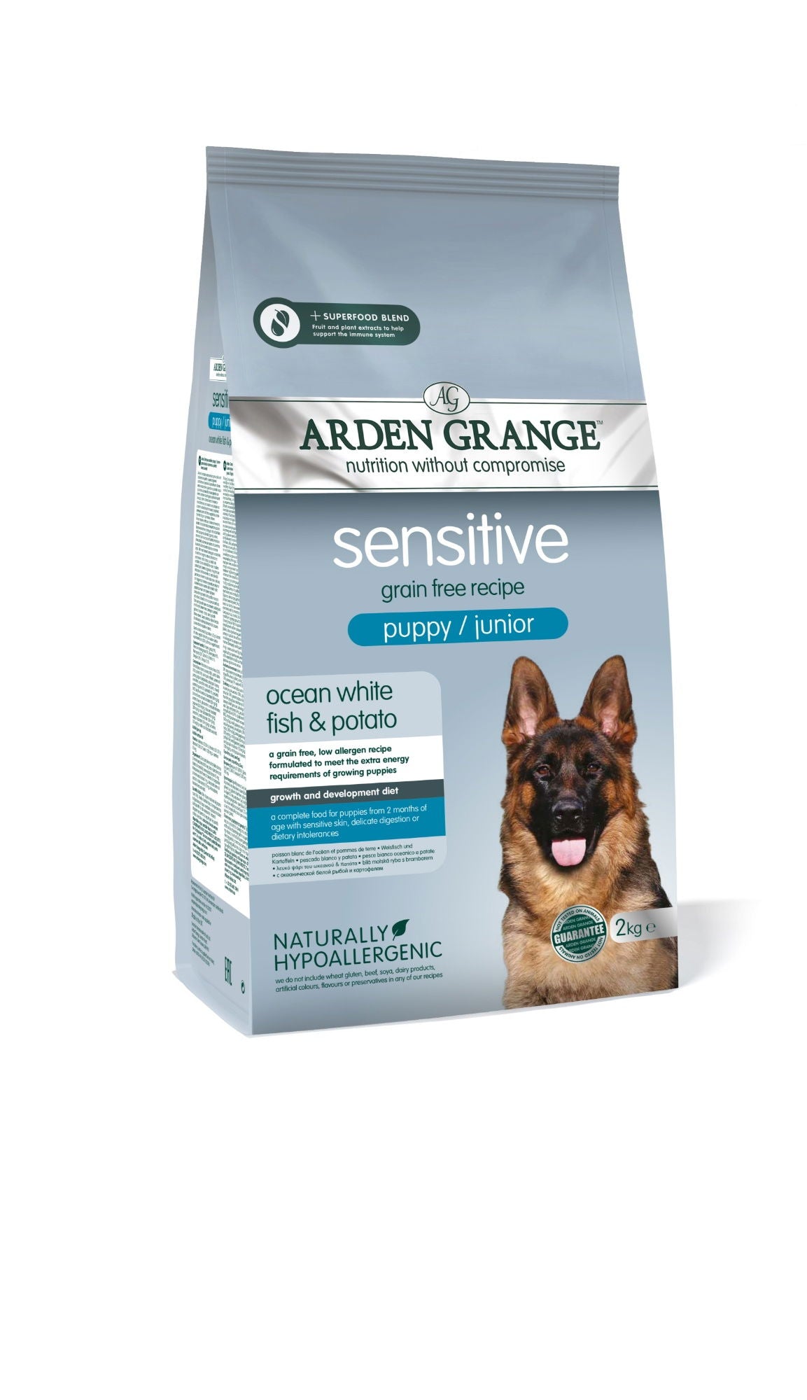 Arden Grange Sensitive Pup/jnr Ocean White Fish & Pot 2kg